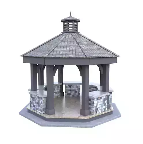 Octagonal Stone Gazebo Pavilion PBR 3D Model