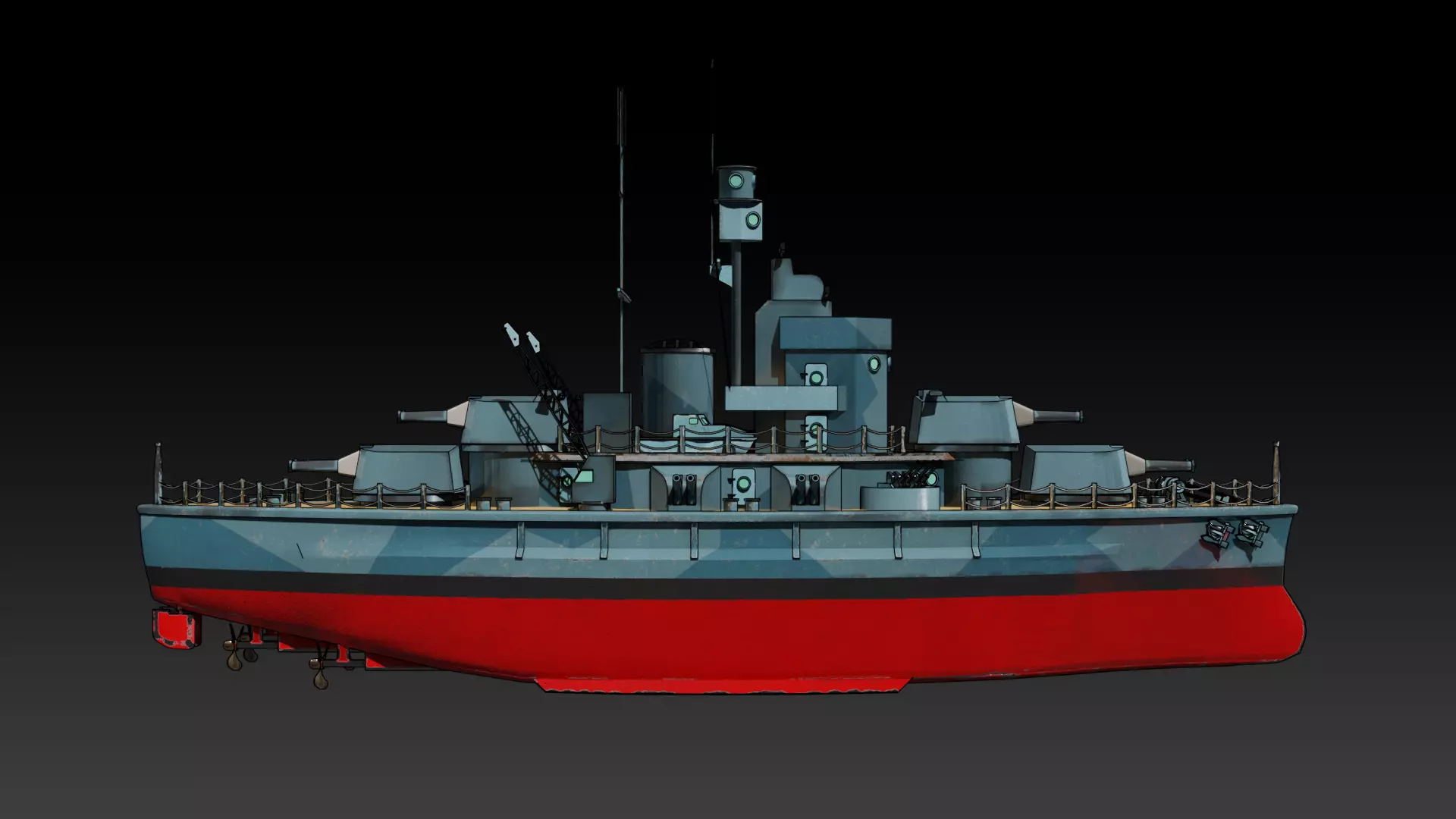 Cartoon British Battleship Low-poly 3D model_2