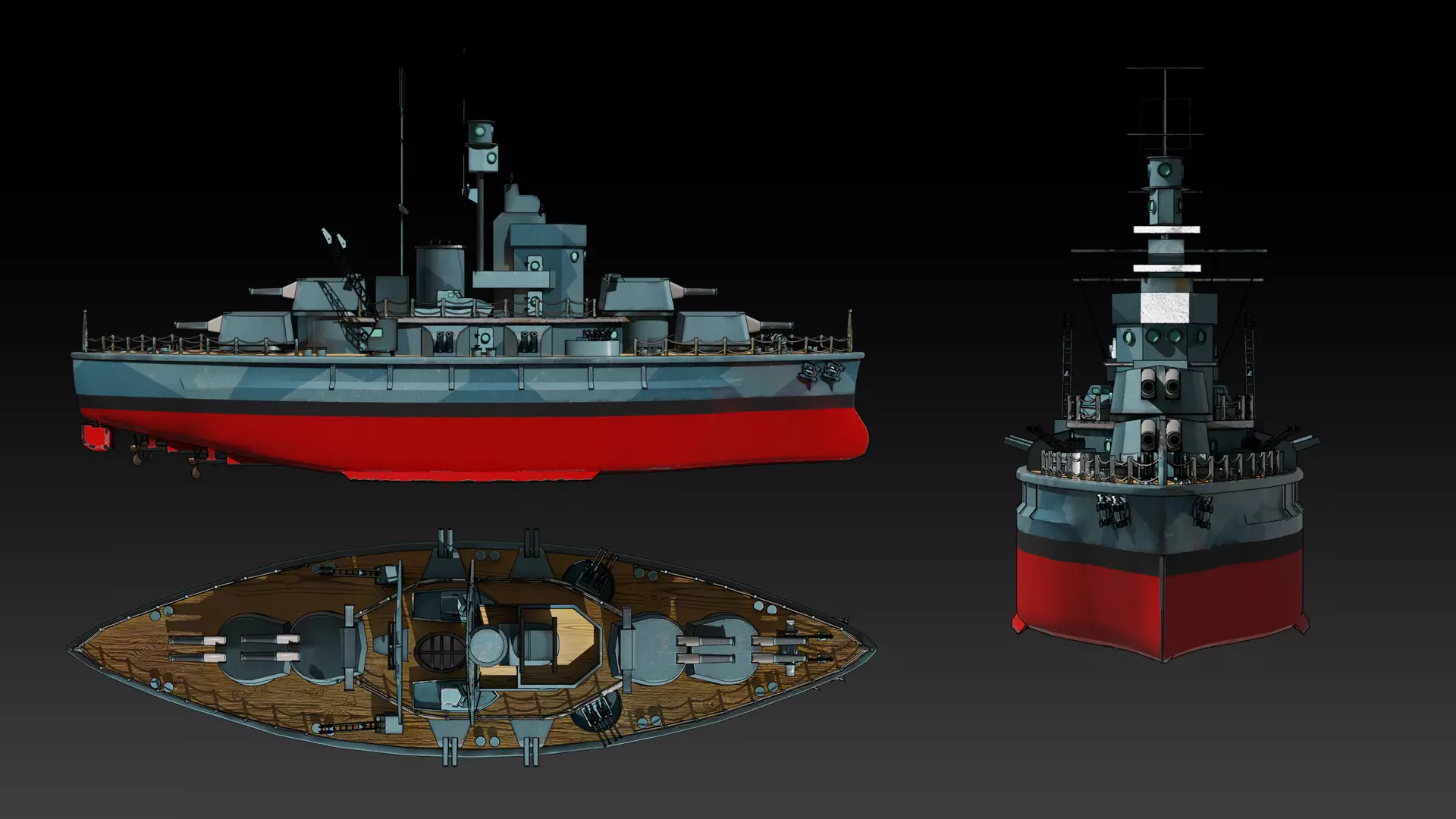 Cartoon British Battleship Low-poly 3D model_6