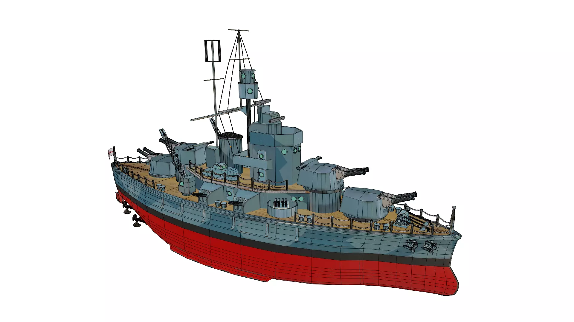 Cartoon British Battleship Low-poly 3D model_8