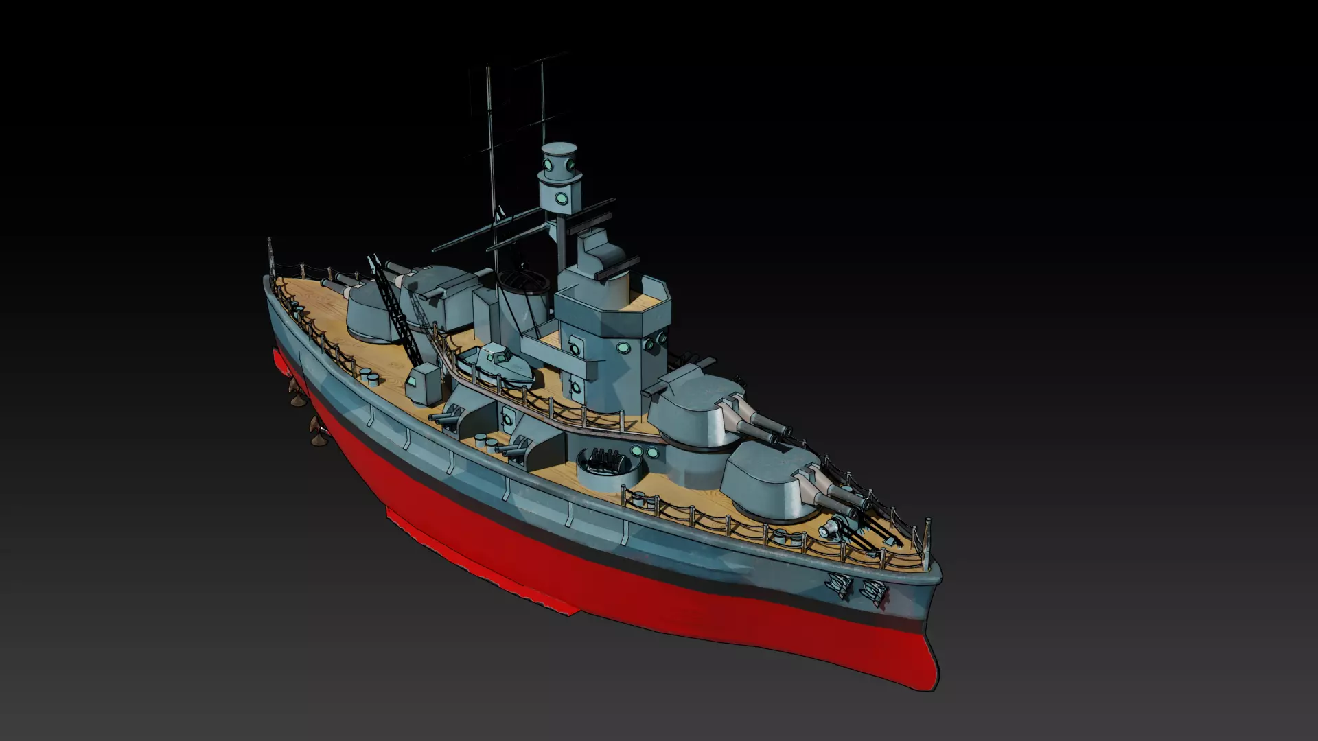 Cartoon British Battleship Low-poly 3D model_0