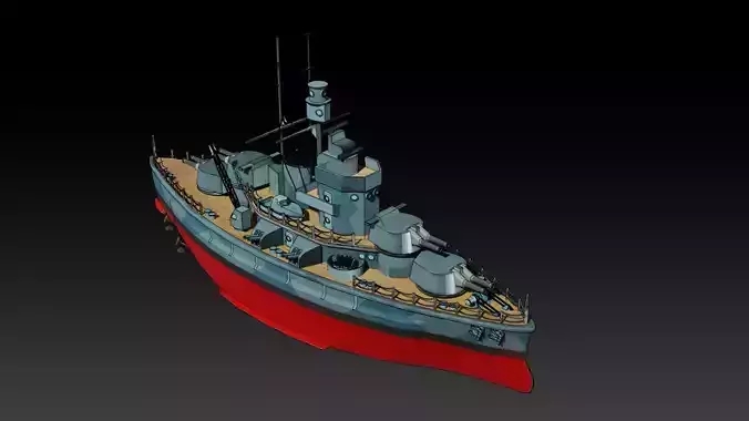 Cartoon British Battleship Low-poly 3D model