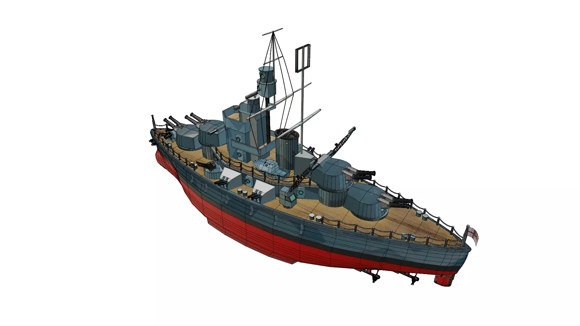 Cartoon British Battleship Low-poly 3D model_9