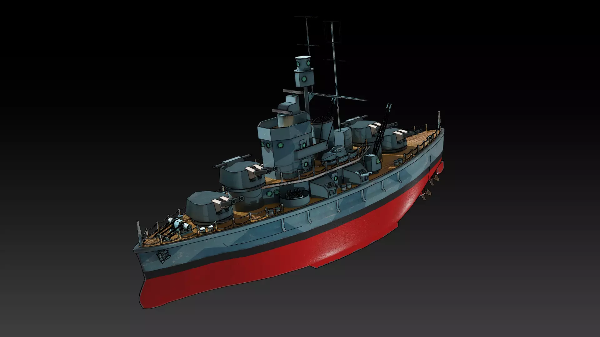 Cartoon British Battleship Low-poly 3D model_5