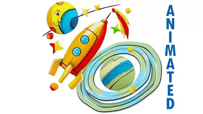 Saturn Moon Planet Scenery - Comet - Rocketship - Galaxy