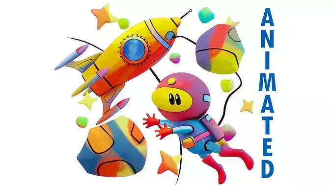 Galaxy Space Scenery - Astronaut - Rocketship - Meteorite