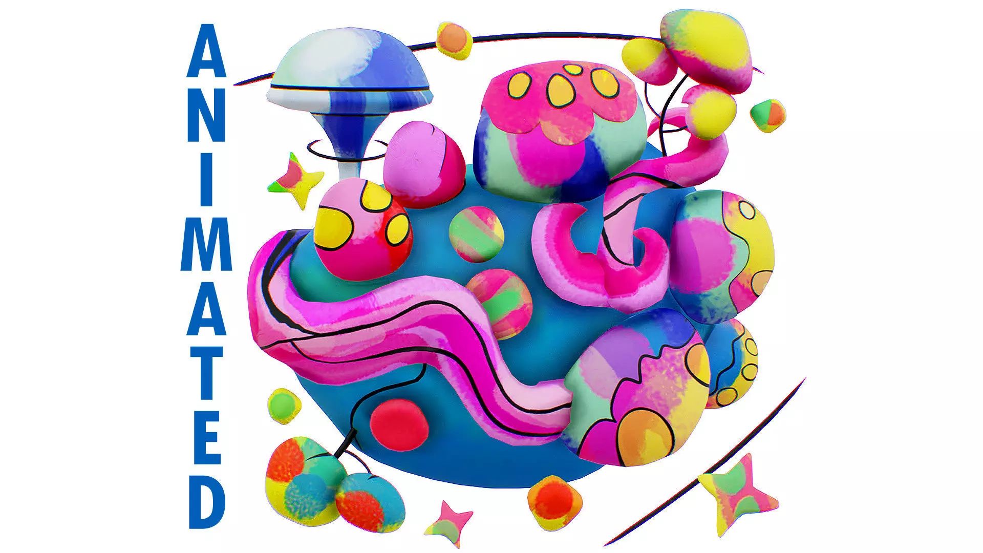 Fantasy Planet Scenery - Alien UFO Characters - Space Scene Low-poly 3D model
