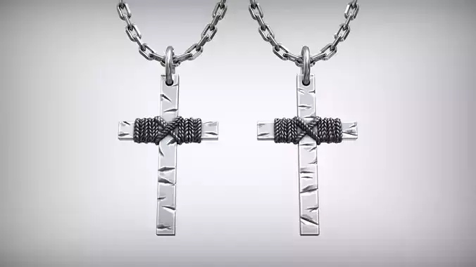Minimalist Cross Pendant Vintage Hammered Design with Rope
