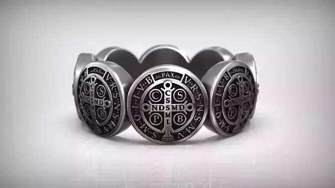 Saint Benedict Medal Ring Pax Cross Symbol Medallion