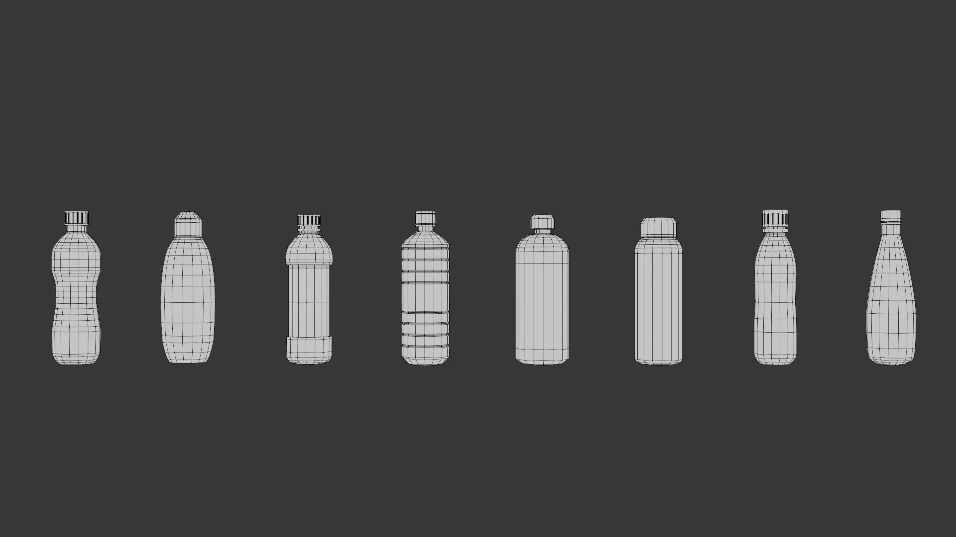 Pack de 8 Botellas de Plastico Low Poly Unid-02 Low-poly 3D model_1