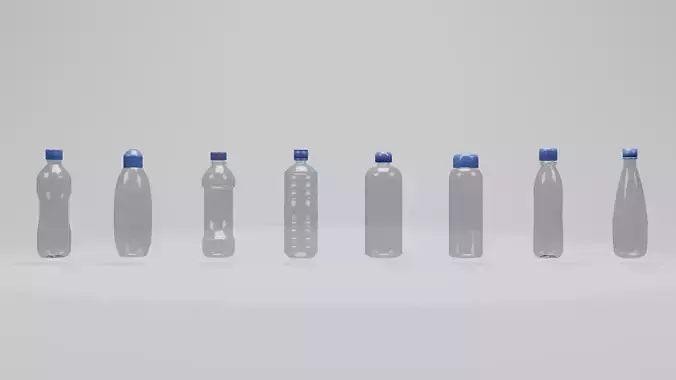 Pack de 8 Botellas de Plastico Low Poly Unid-02 Low-poly 3D model