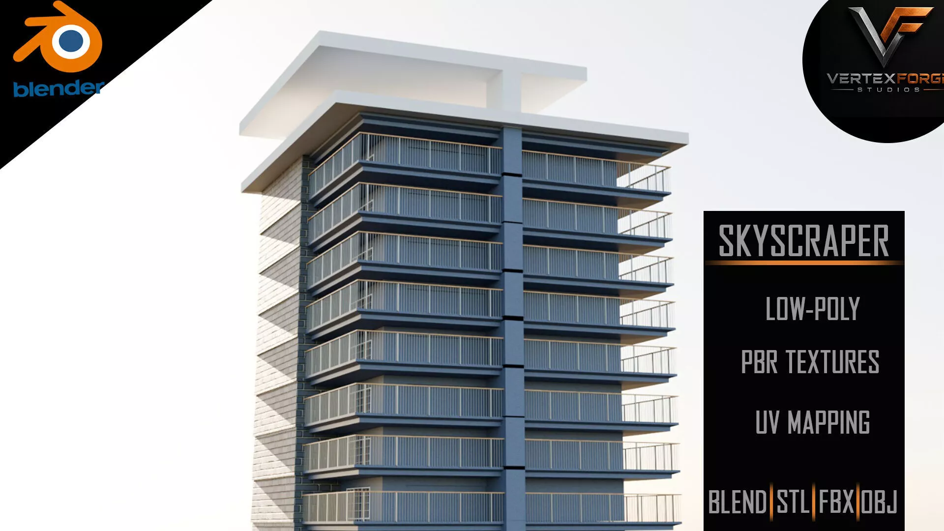 Modern Apartment Building 3D Model Low-poly 3D model