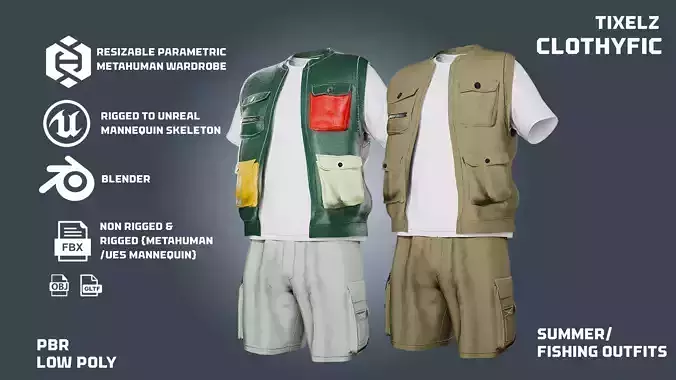 summer and fishing and jungle -clothyfic outfit Low-poly 3D model