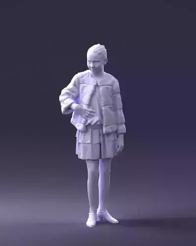 000366 Girl in White Dress and Fur Jacket 3dp