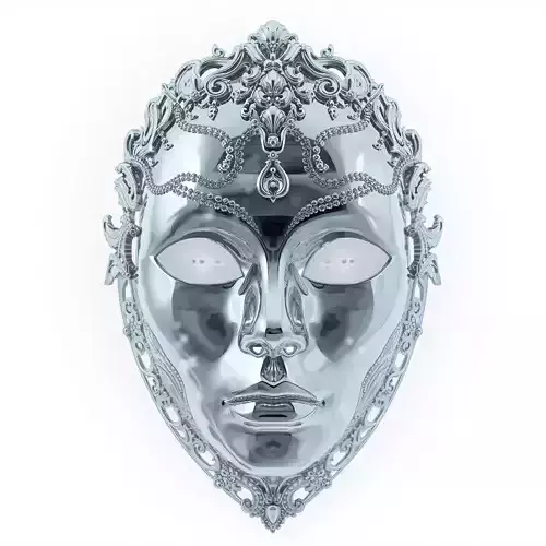 Ornate Silver Baroque Mask 3D Model Regal Masquerade Prop
