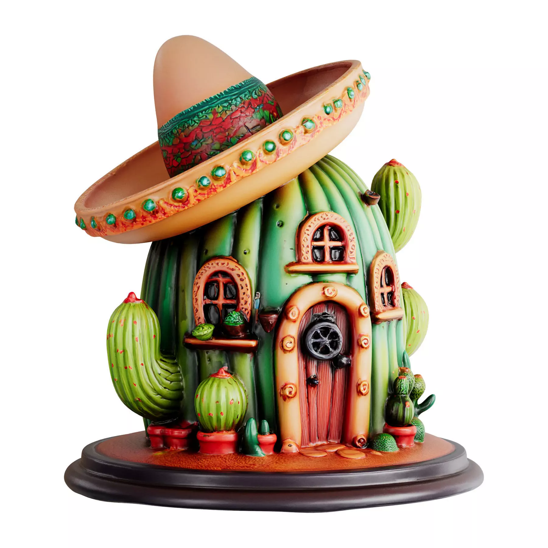 Fantasy Decorative Cactus House 3d print and game ready Low-poly 3D model_1