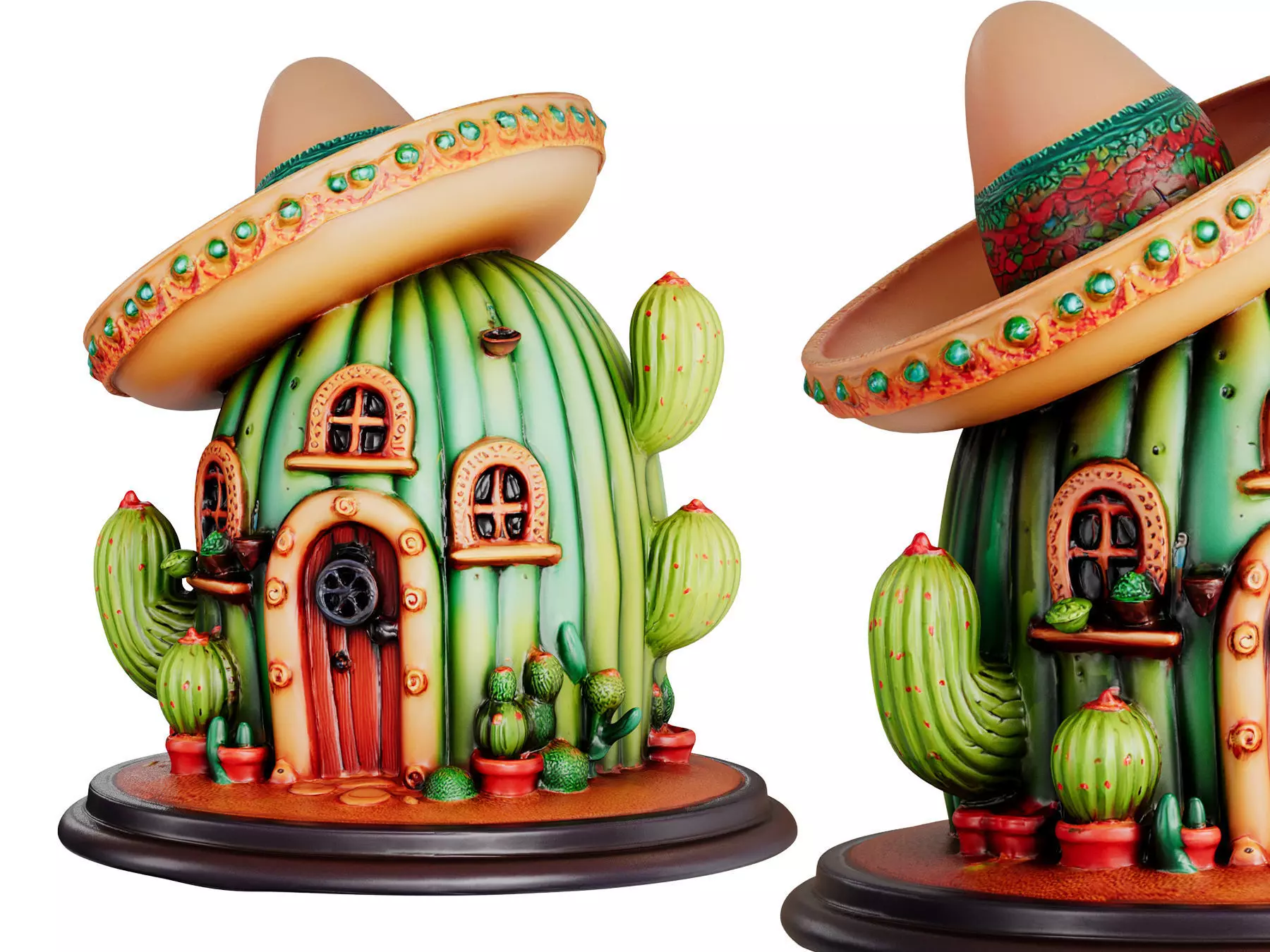 Fantasy Decorative Cactus House 3d print and game ready Low-poly 3D model_0