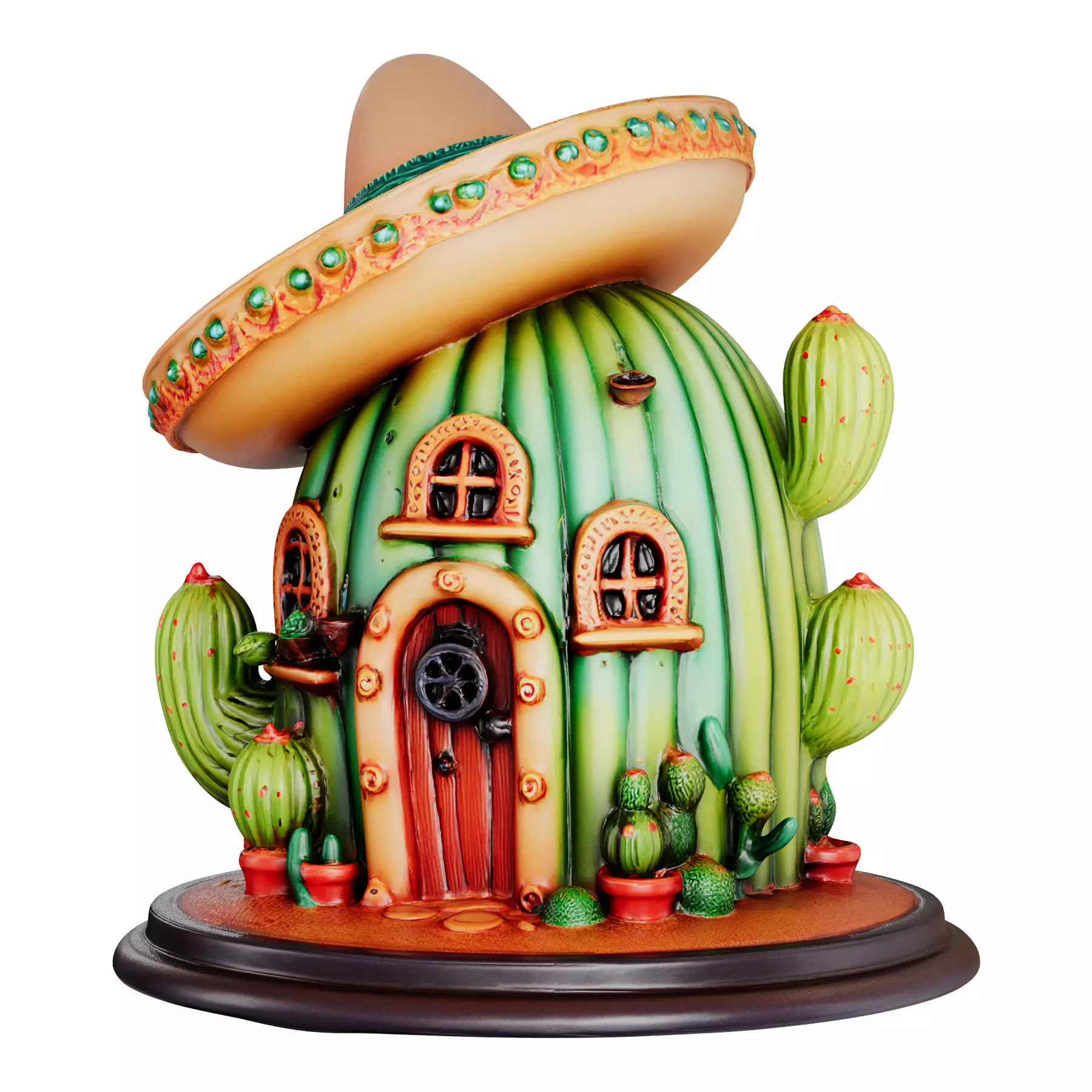 Fantasy Decorative Cactus House 3d print and game ready Low-poly 3D model_2