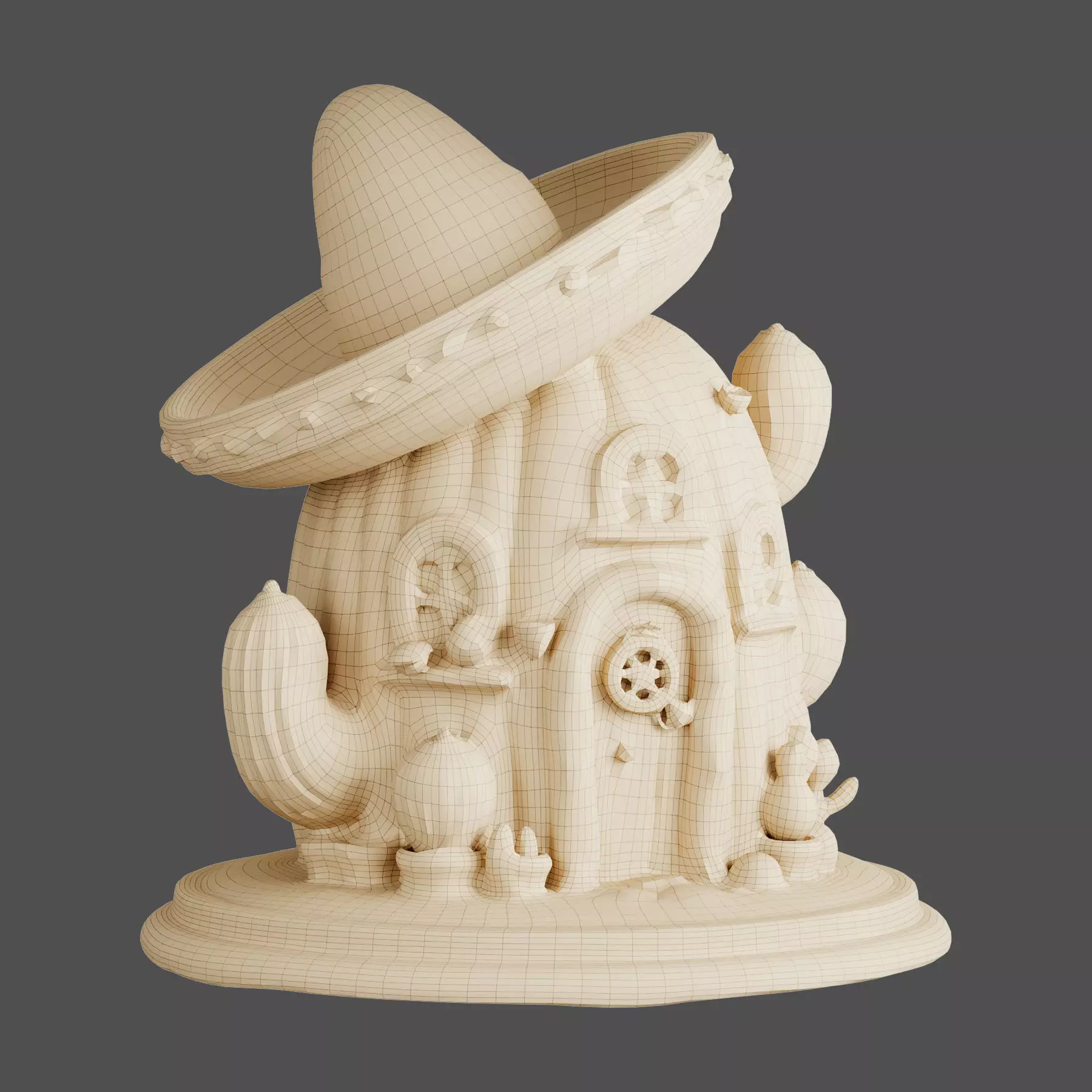 Fantasy Decorative Cactus House 3d print and game ready Low-poly 3D model_4