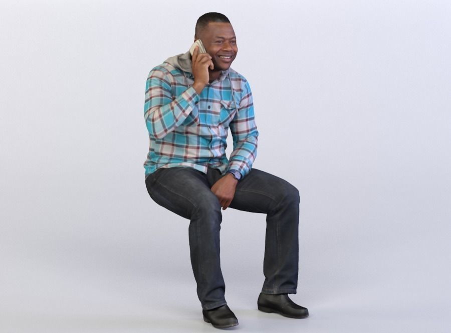 Ray 0175 Man sitting talking on a phone 3D model_3