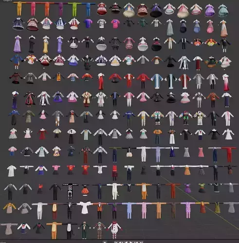 Whole set cartoon cloth dress skirt low poly 