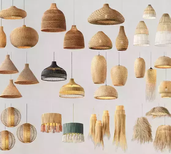 Bamboo pendant lamp set