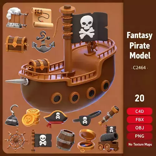 Fantasy Pirate Model with 20 Pirate Elements in C4D FBX OBj