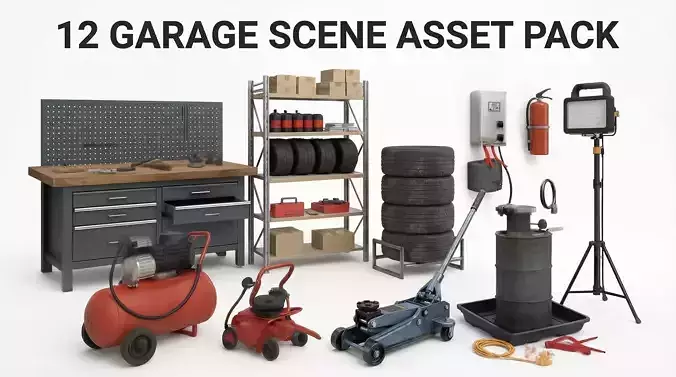 12 Garage Scene assets Pack High Poly Assets