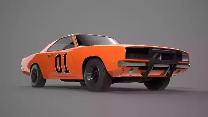 Dodge Charger 1969 General Lee Low-poly 3D model 5