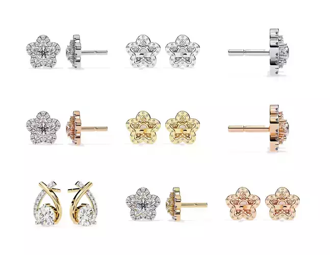 Solitaire Stud Earrings 3D Models Set