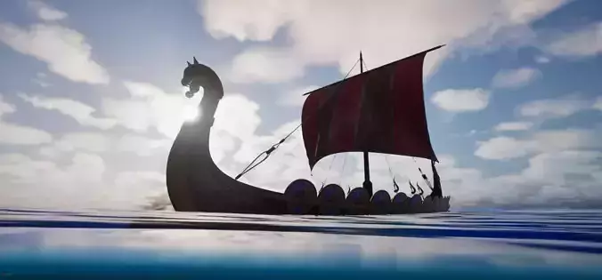Game-Ready Viking Longship Historic Wooden Drakkar Ship