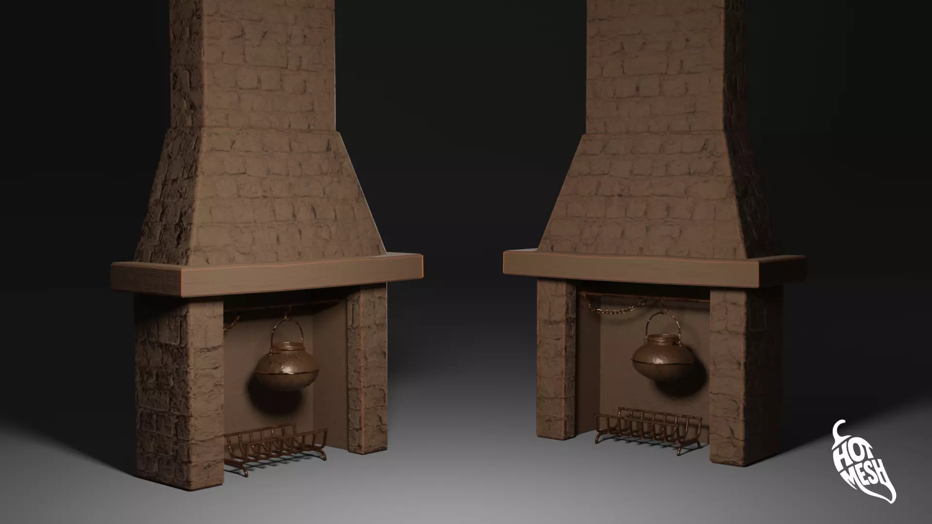 LOW POLY MEDIEVAL FIREPLACE Low-poly 3D model_2