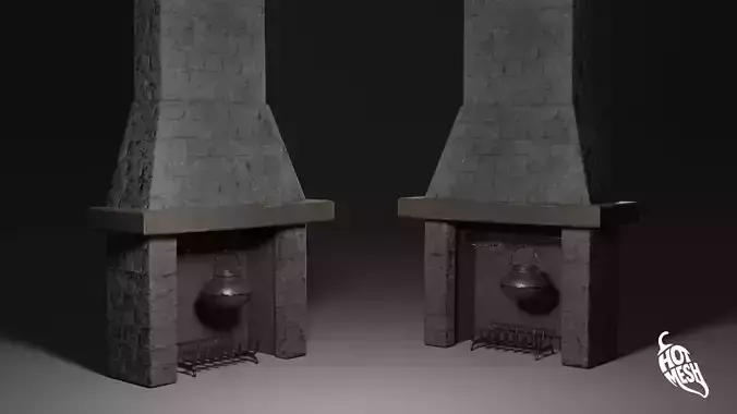 LOW POLY MEDIEVAL FIREPLACE Low-poly 3D model