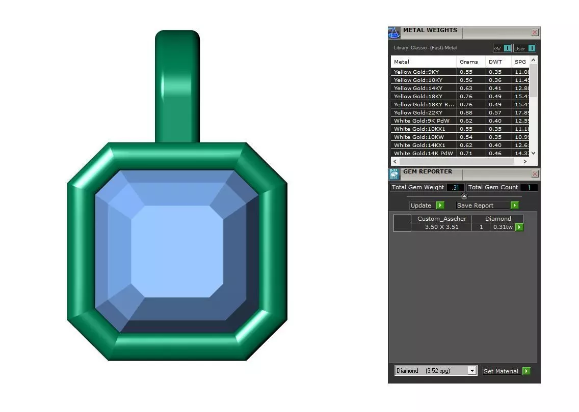 Asscher Solitaire Pendant 3D print model_9