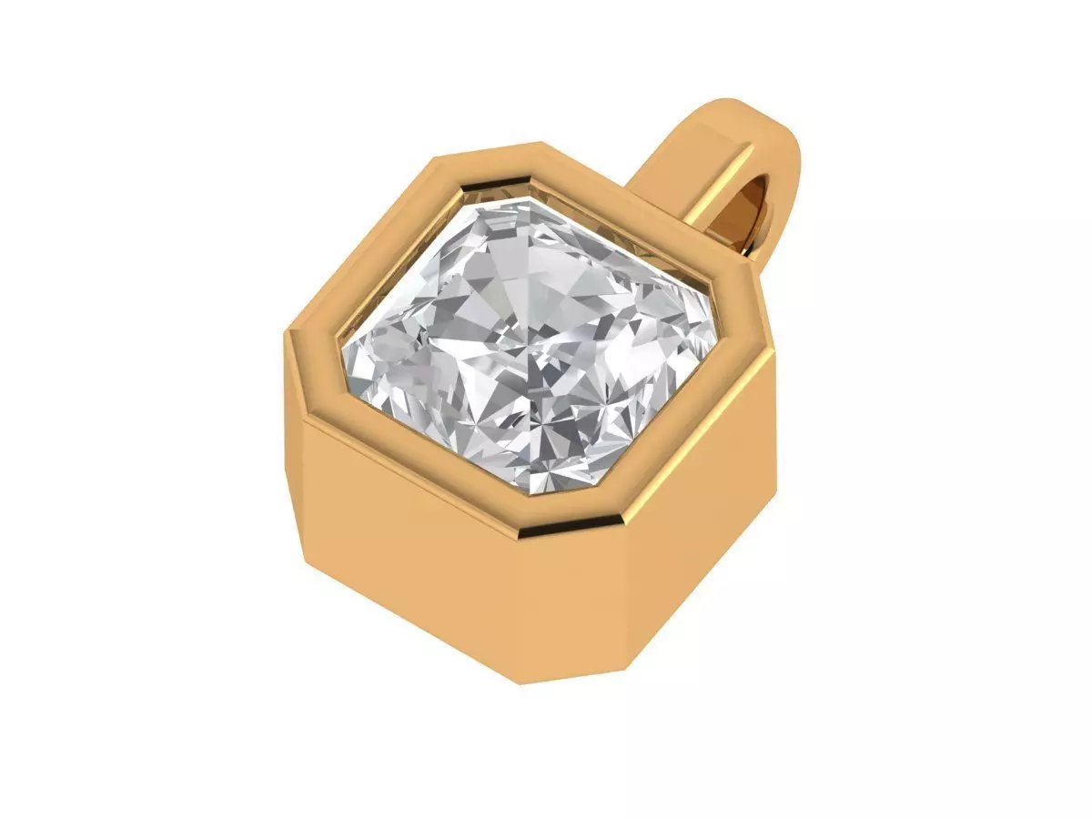 Asscher Solitaire Pendant 3D print model_2