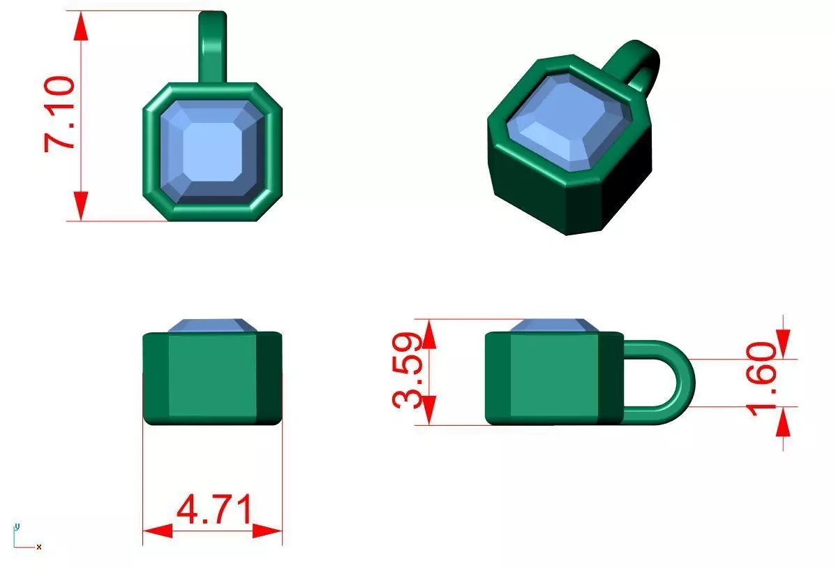 Asscher Solitaire Pendant 3D print model_6