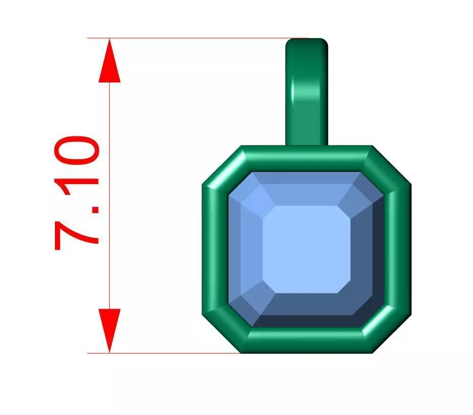 Asscher Solitaire Pendant 3D print model_10