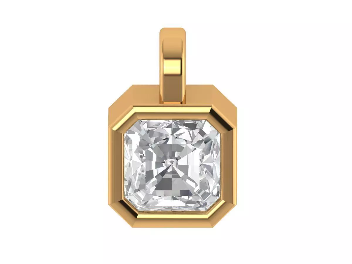 Asscher Solitaire Pendant 3D print model_1