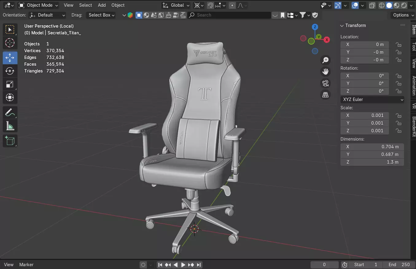 Secretlab TITAN 2020 - Gaming Office Chair Base Model 3D model_3