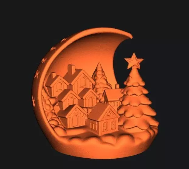 Christmas village with tree 3D print model_5