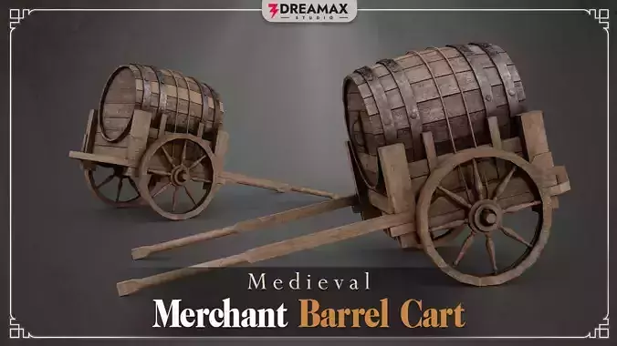 Medieval Merchant Barrel Cart - Authentic Market Transport