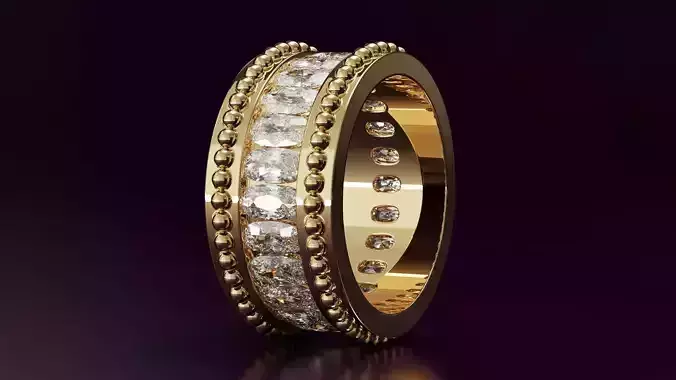 Channel Set Cushion cut eternity ring with bead N04 288CT EU54