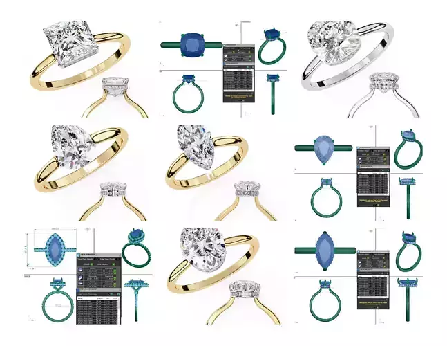 Diamond Ring Bundle 65 Unique Designs 3D print model