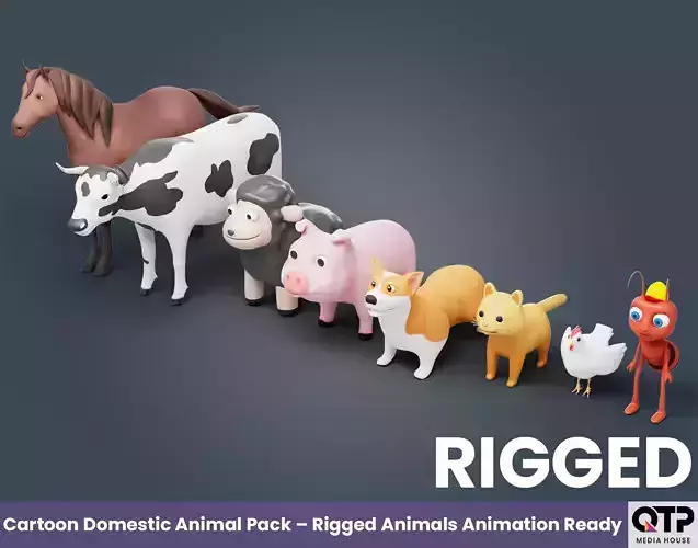 Cartoon Domestic Animal Pack Rigged 3D Models Animation Ready Low-poly 3D model Cartoon Domestic Animal Pack Rigged 3D Models Animation Ready Low-poly 3D model
