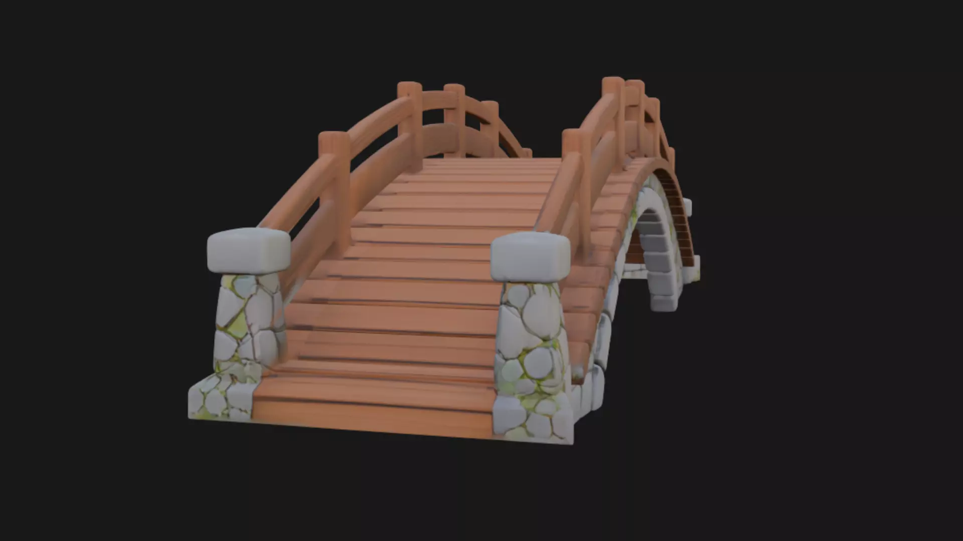Stone and Wood Garden Bridge 3D model_2