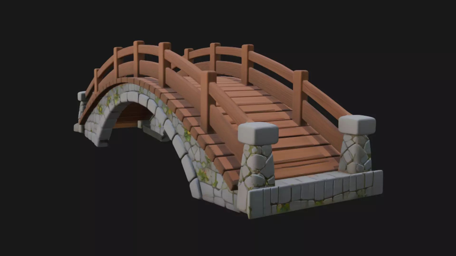 Stone and Wood Garden Bridge 3D model_3