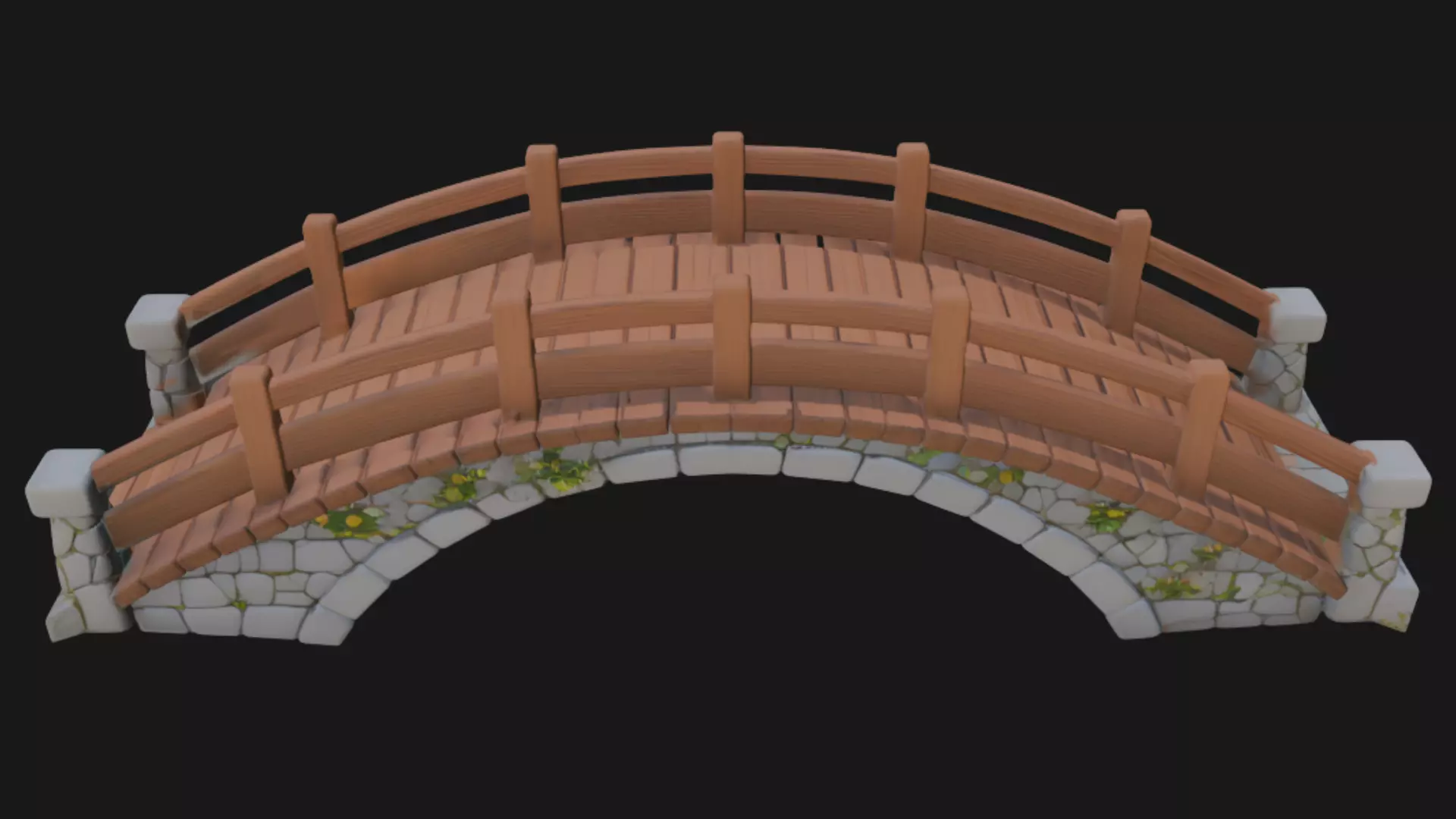 Stone and Wood Garden Bridge 3D model_1