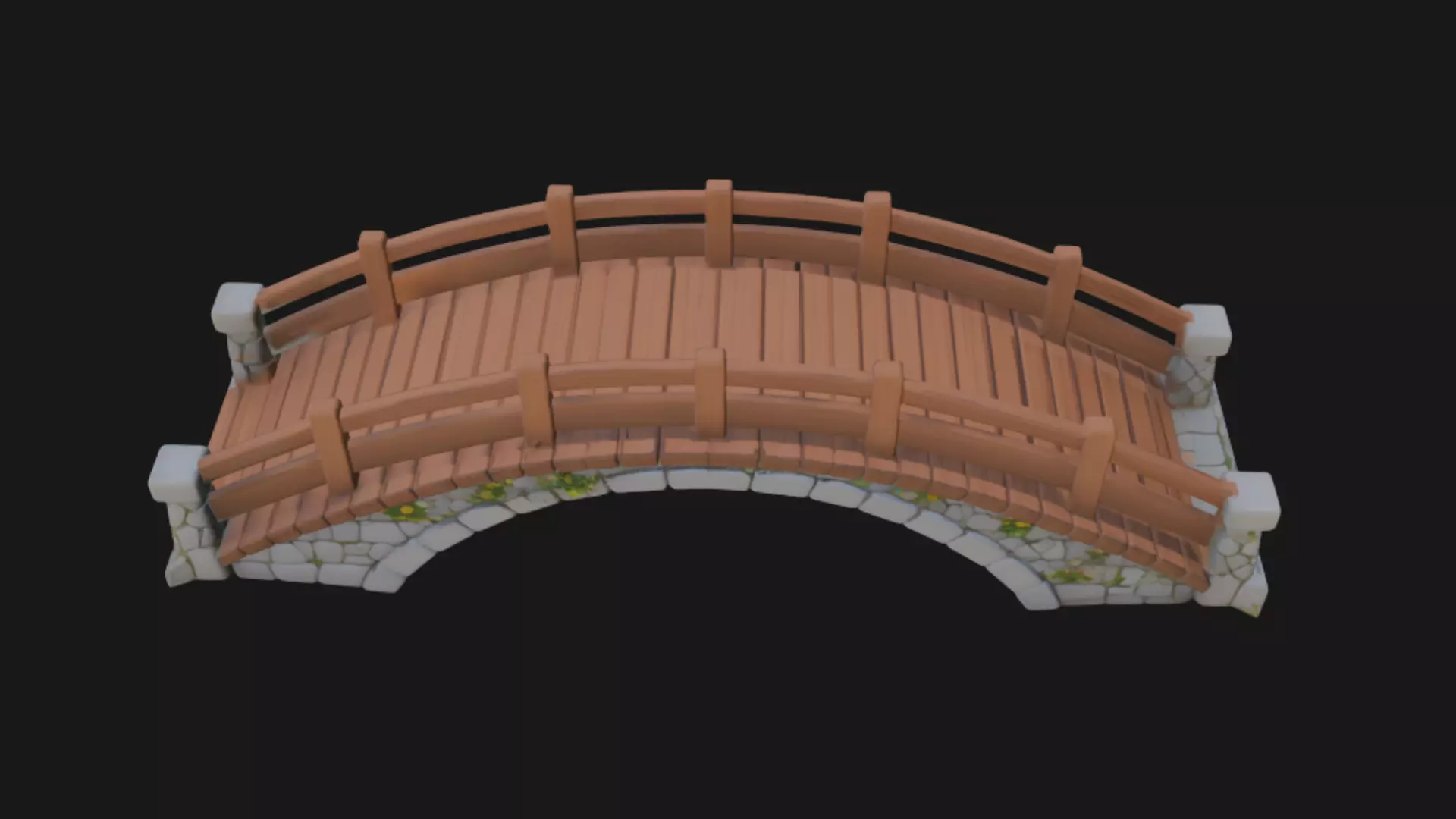Stone and Wood Garden Bridge 3D model_4