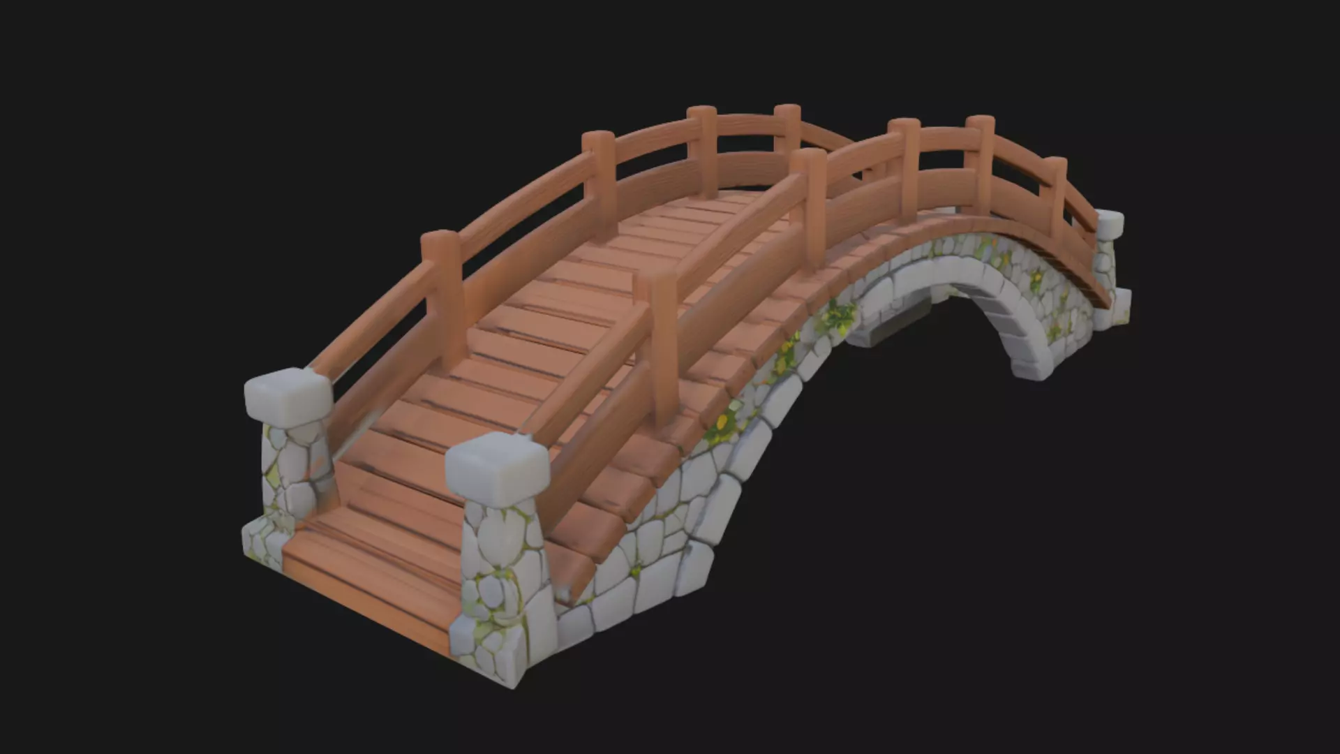 Stone and Wood Garden Bridge 3D model_0