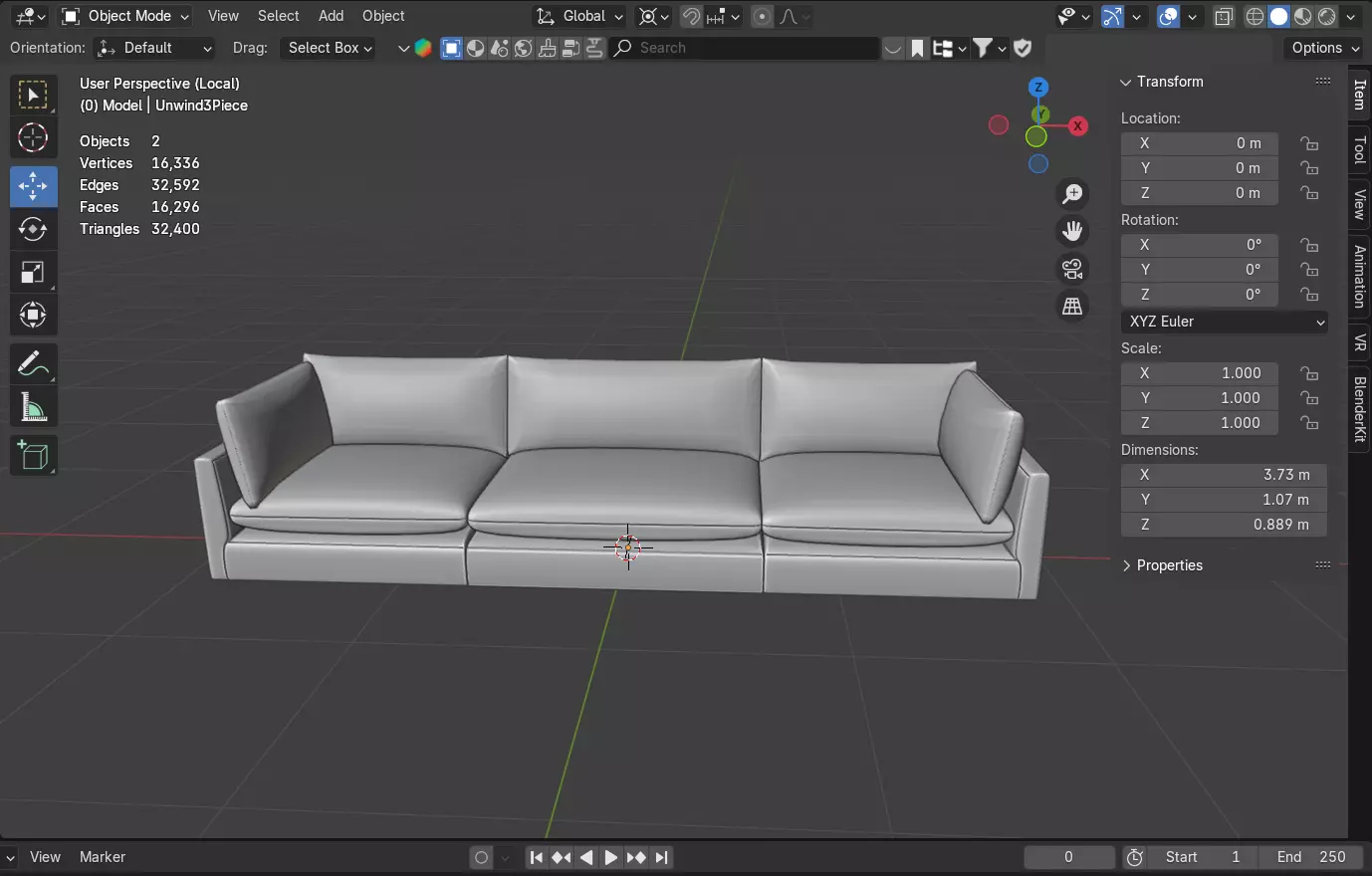 Unwind 3 Piece Slipcovered Sofa 3D model_4